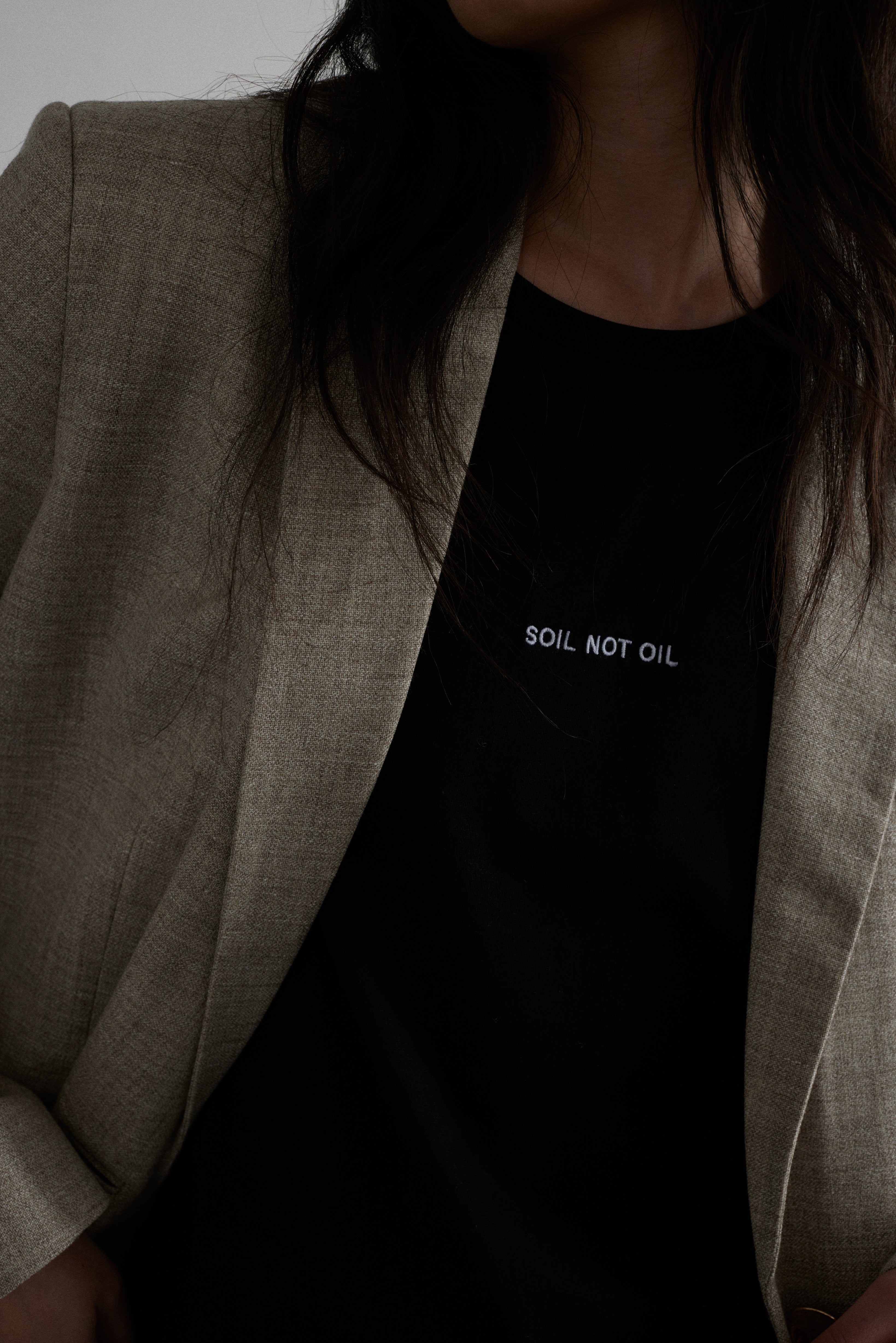 ADRIA 'SOIL NOT OIL' BLACK T-SHIRT