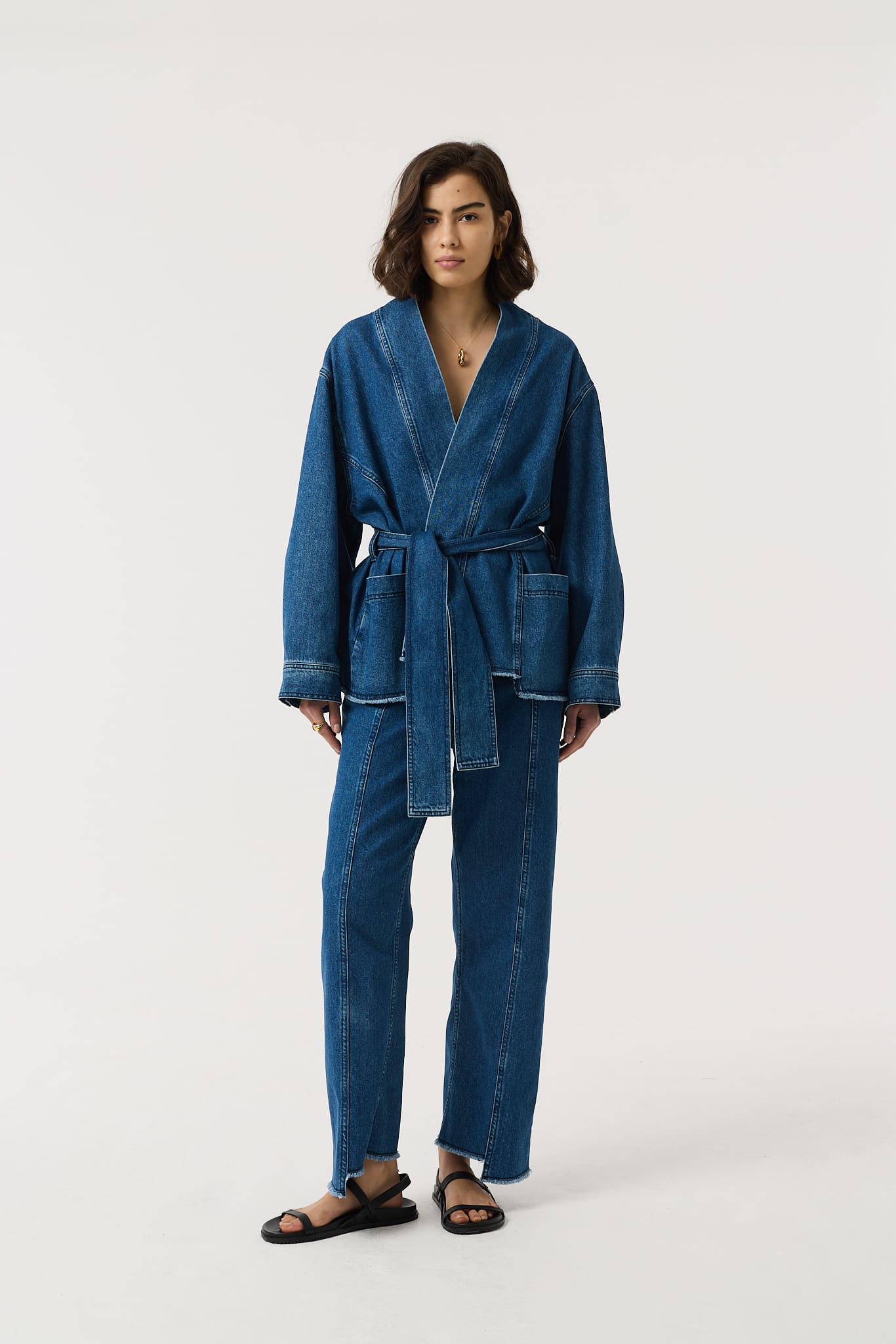 Anala Wrap Blue Denim Jacket | 100% Recycled Cotton Denim | AKYN