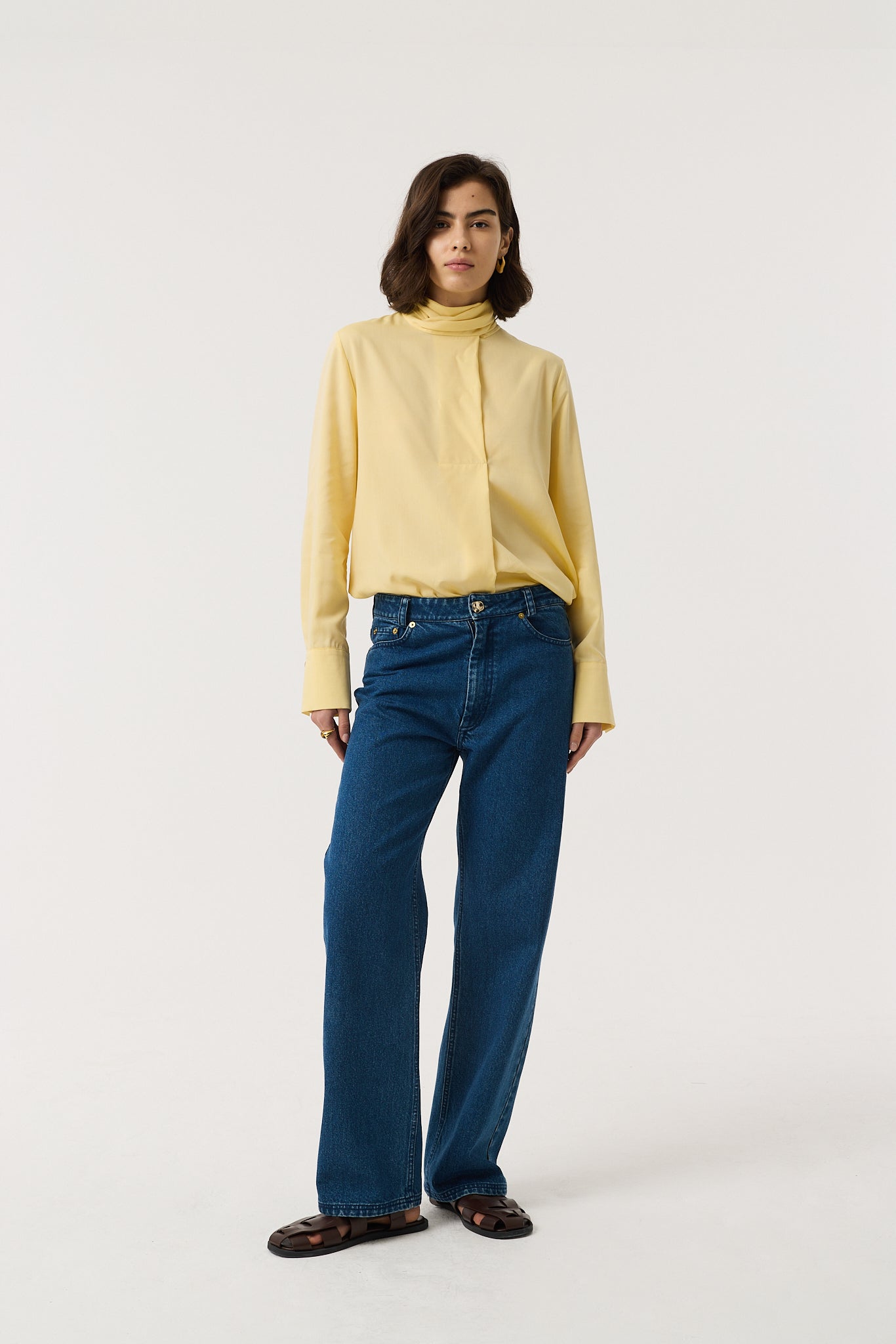 Viola Butter Yellow Blouse Top with Neck Tie | AKYN