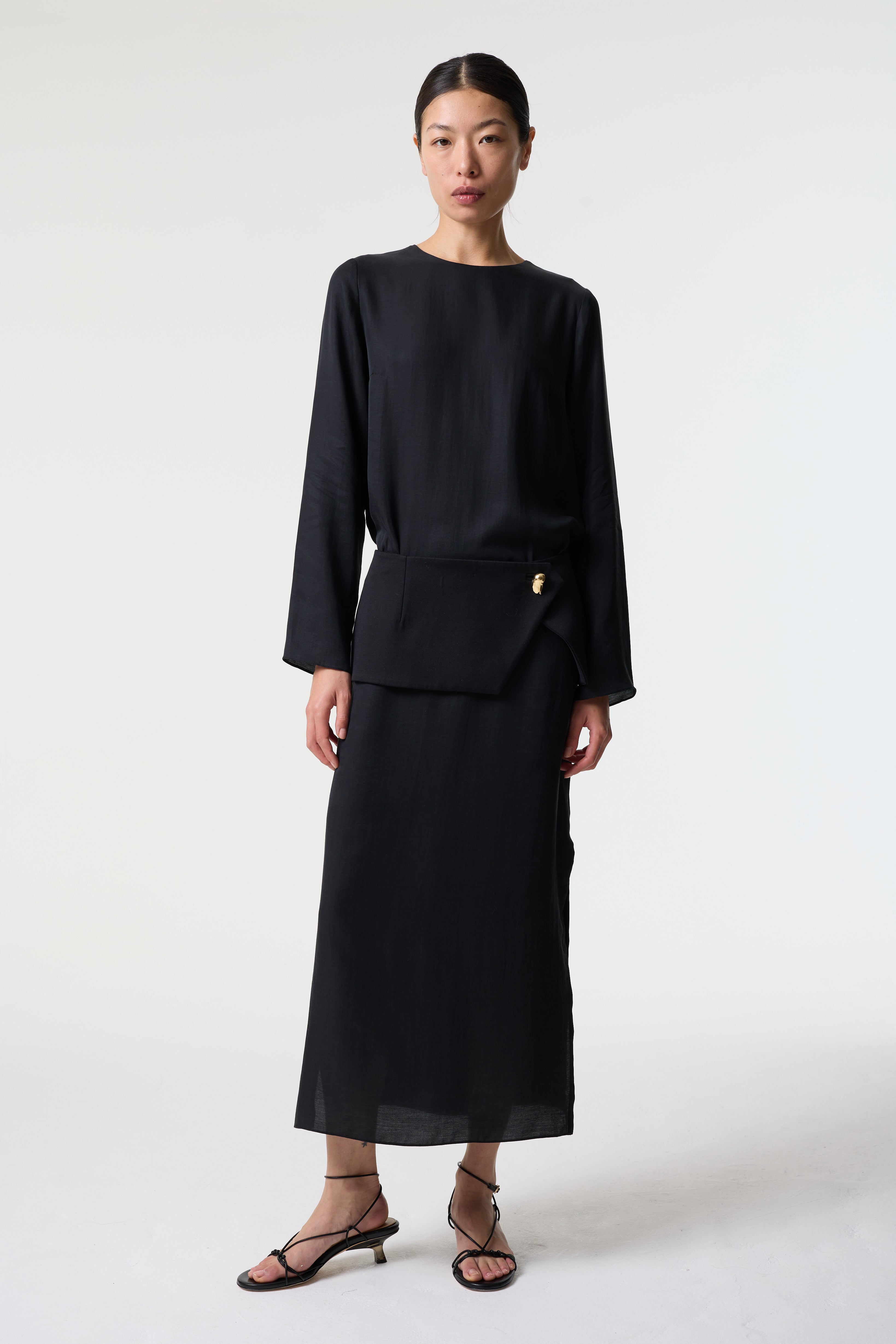 MAYA BLACK DRESS WITH PEPLUM BELT