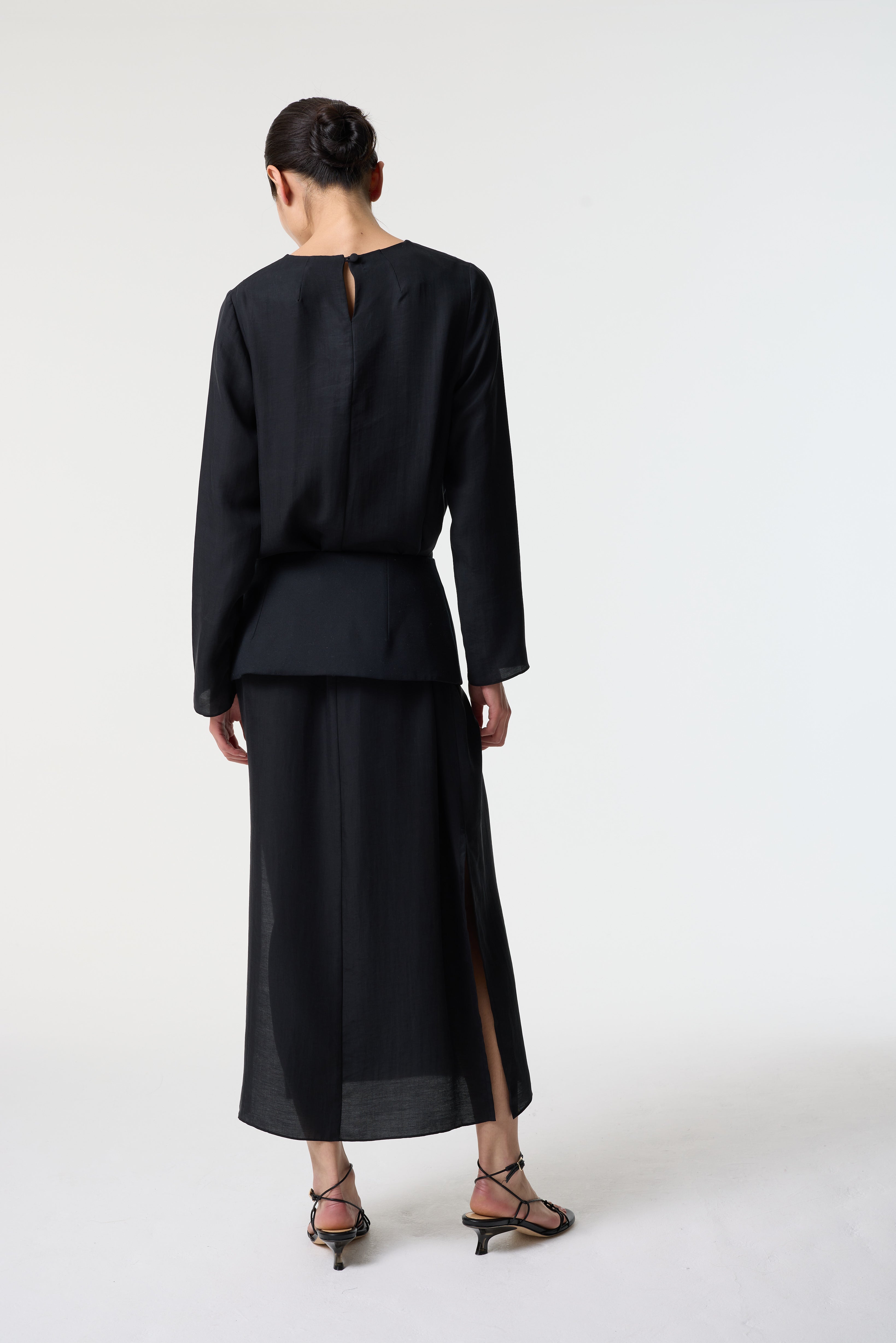 MAYA BLACK DRESS WITH PEPLUM BELT