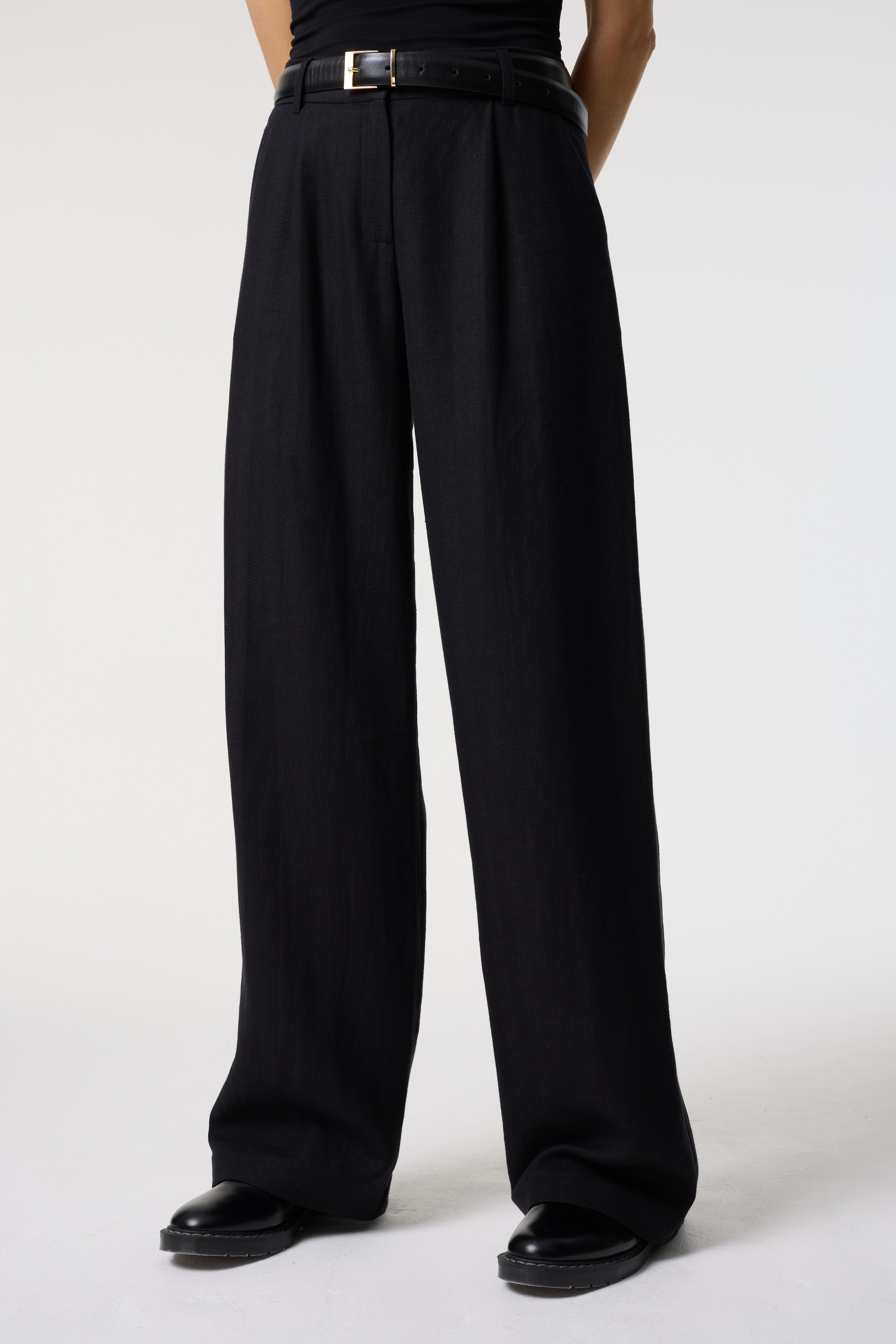 PERLA BLACK HERRINGBONE TROUSERS