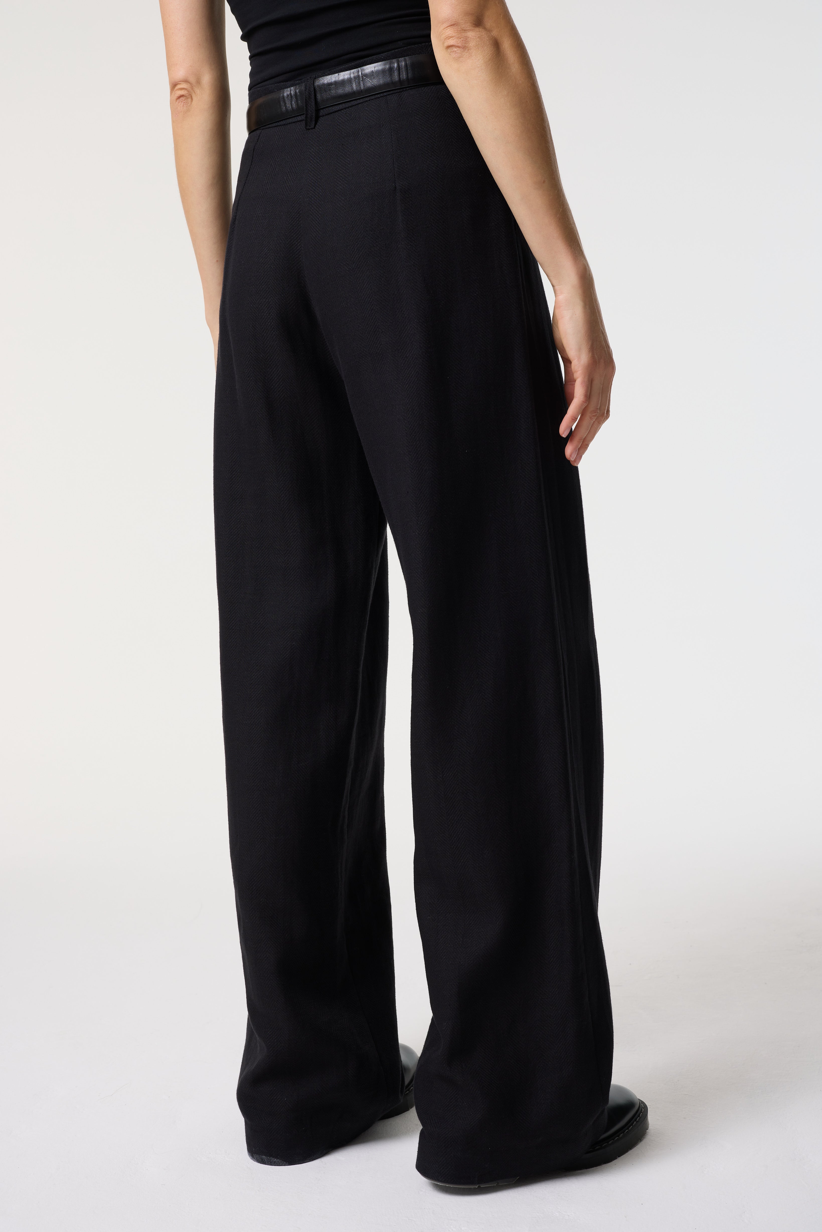 PERLA BLACK HERRINGBONE TROUSERS
