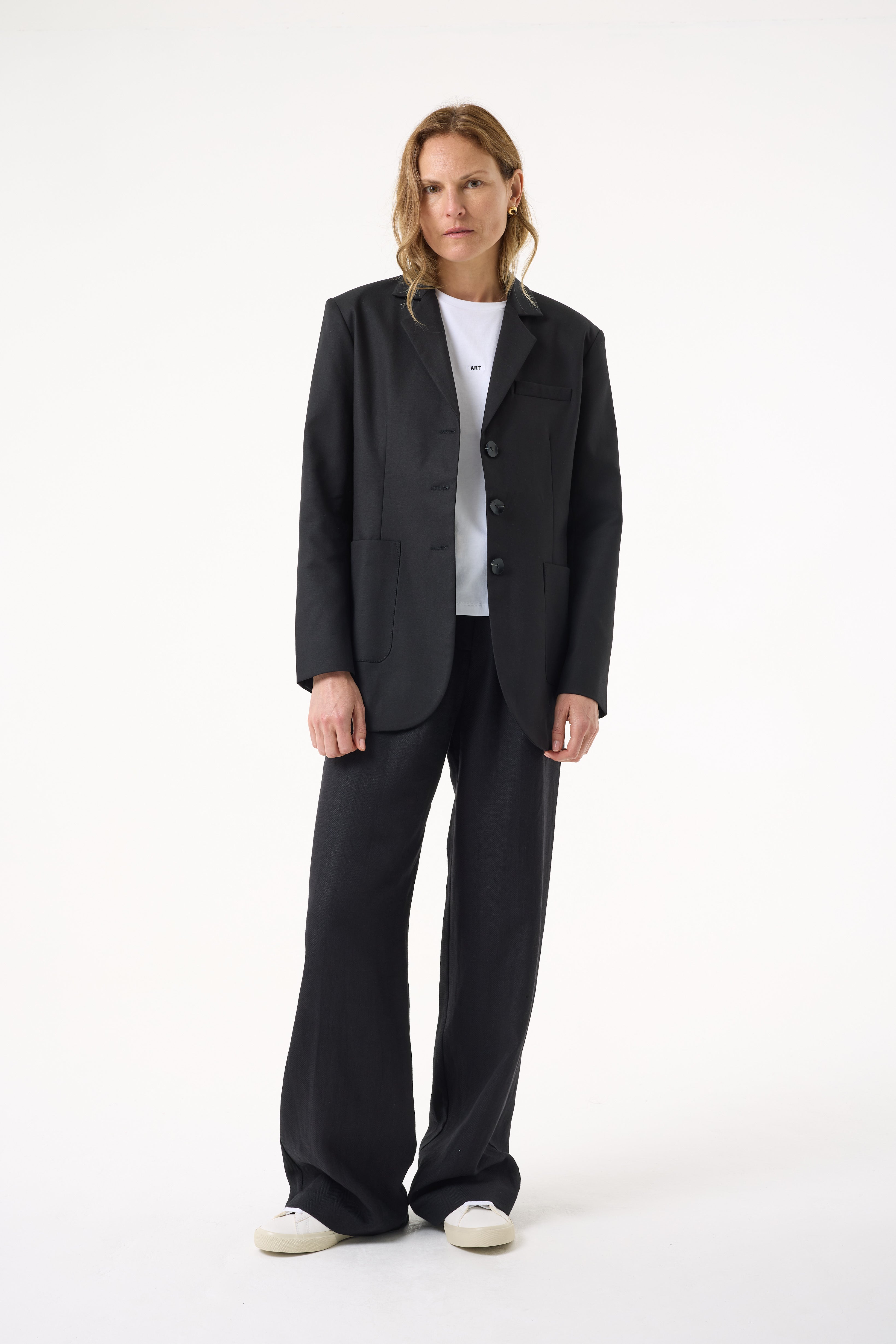 PERLA BLACK HERRINGBONE TROUSERS