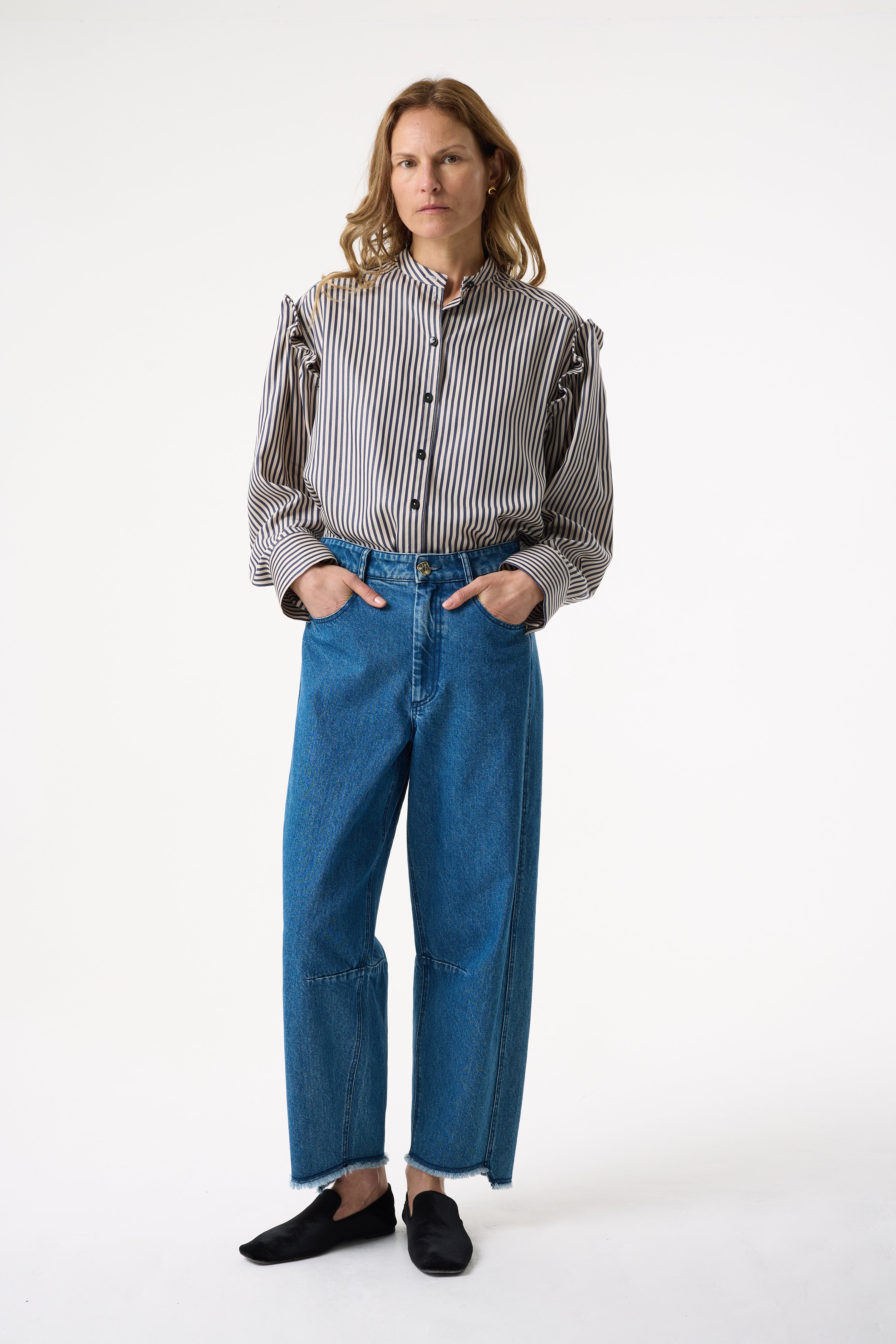 KAIA NAVY STRIPE SHIRT