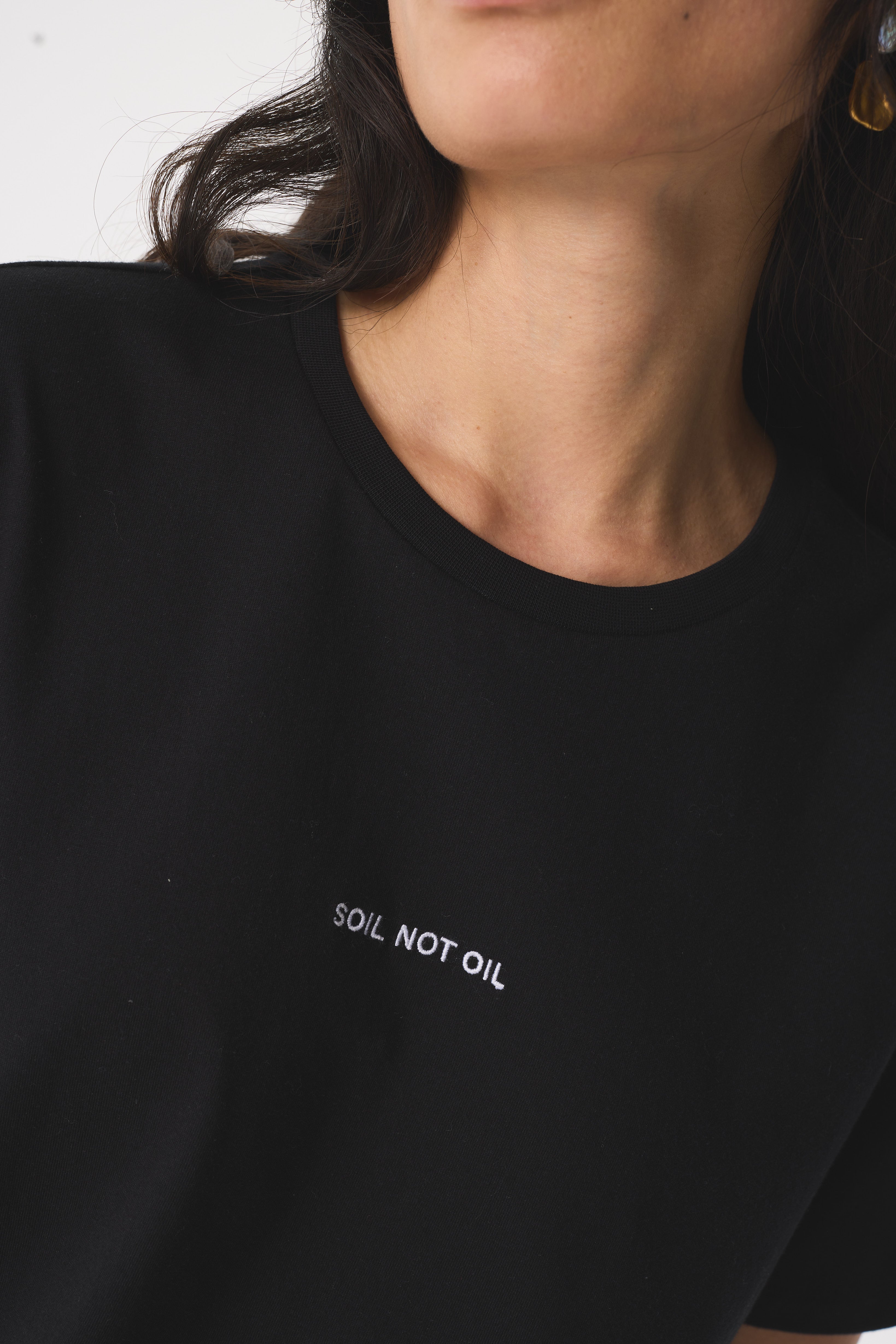 ADRIA 'SOIL NOT OIL' BLACK T-SHIRT
