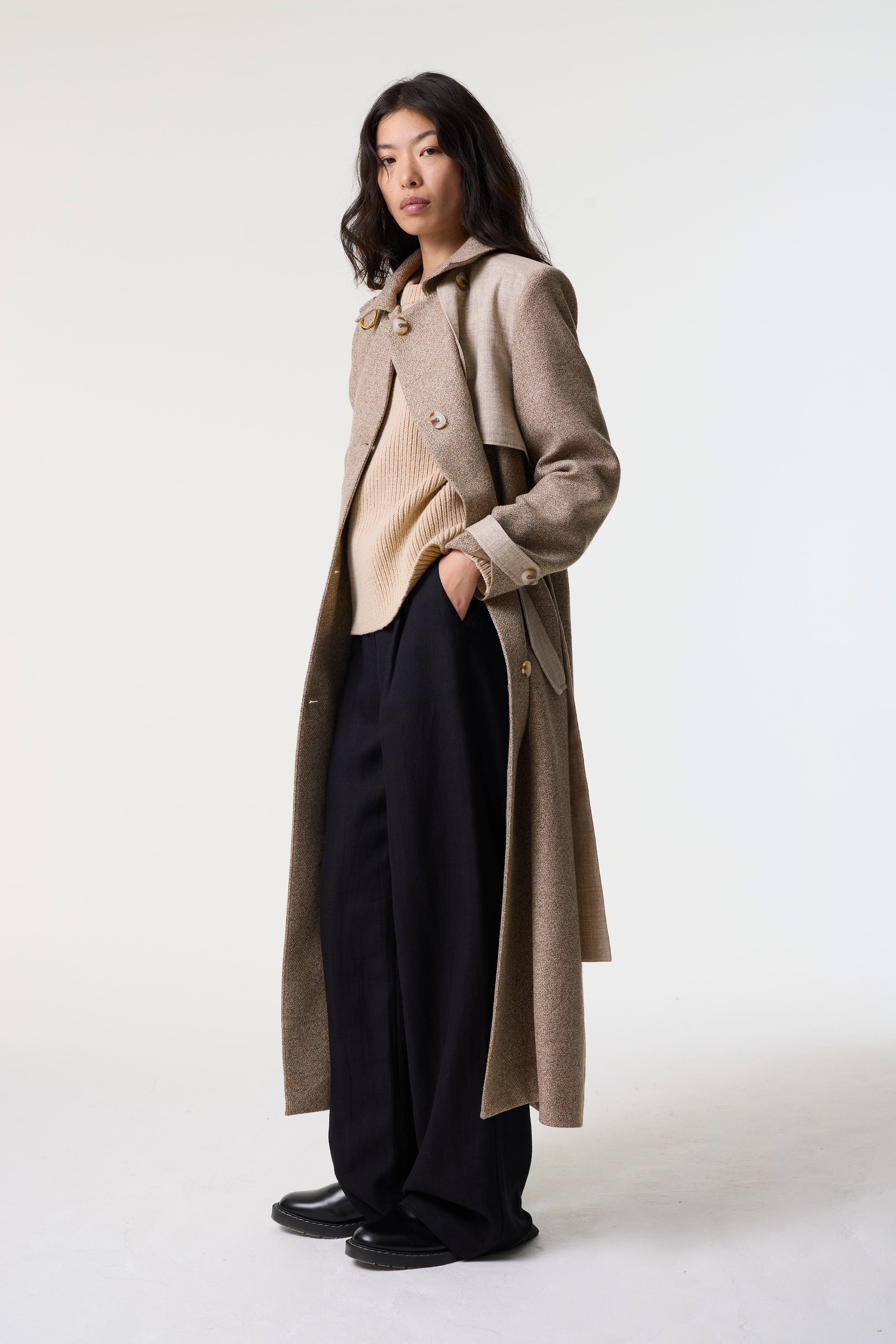 CHANAH BROWN UNDYED WOOL TRENCH