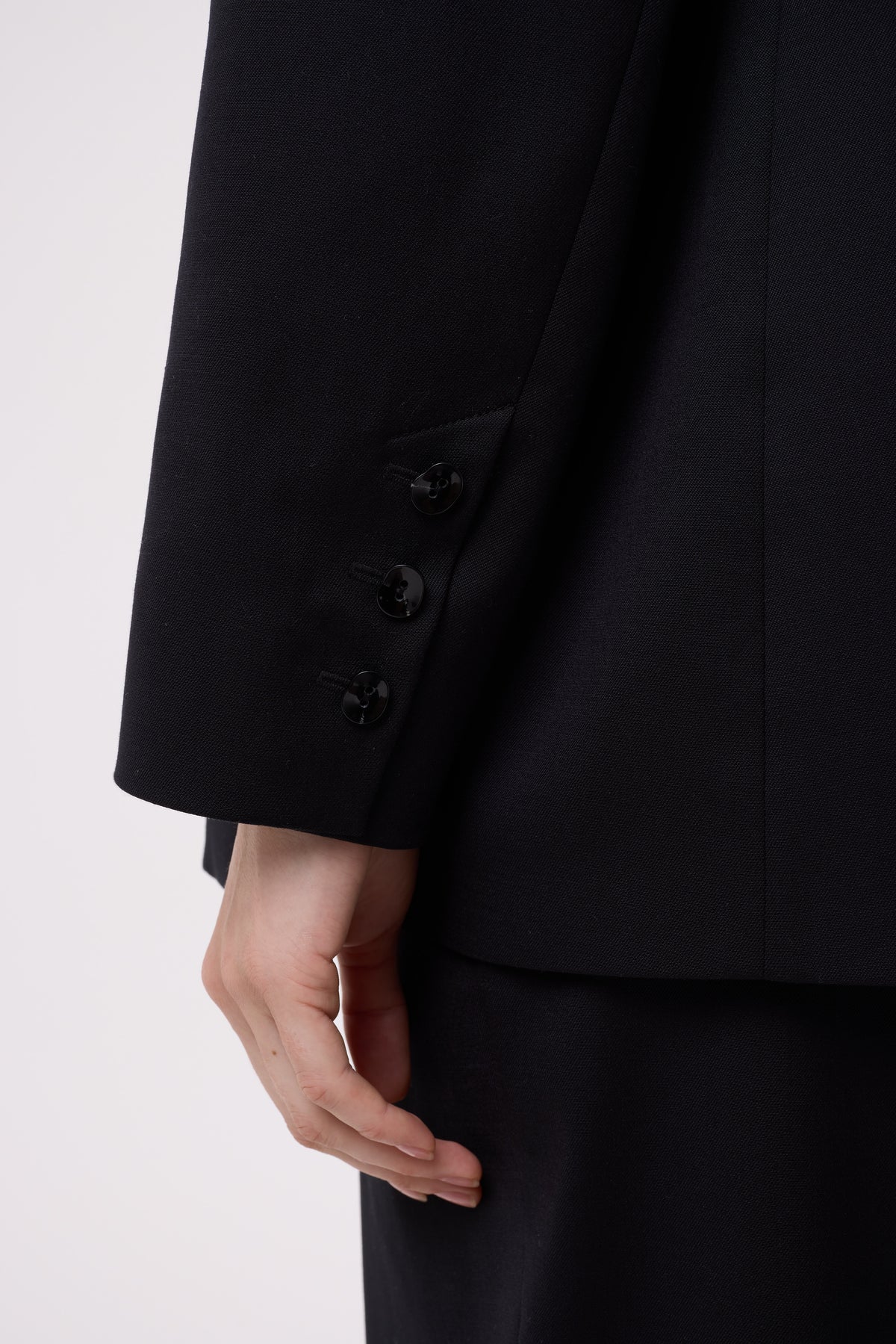 NOOR BLACK WOOL-TENCEL™ JACKET WITH GOLD BUTTON