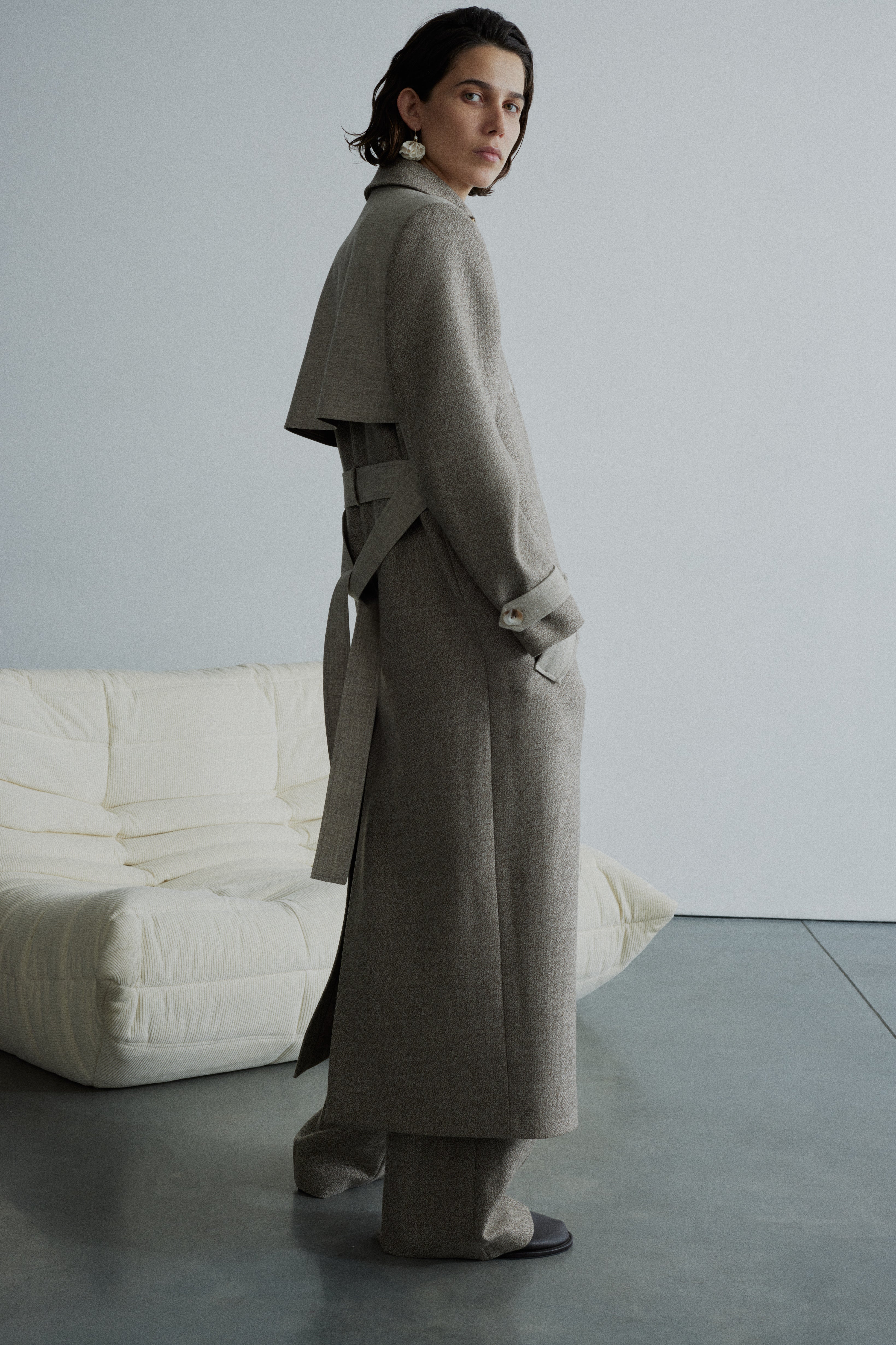 CHANAH BROWN UNDYED WOOL TRENCH