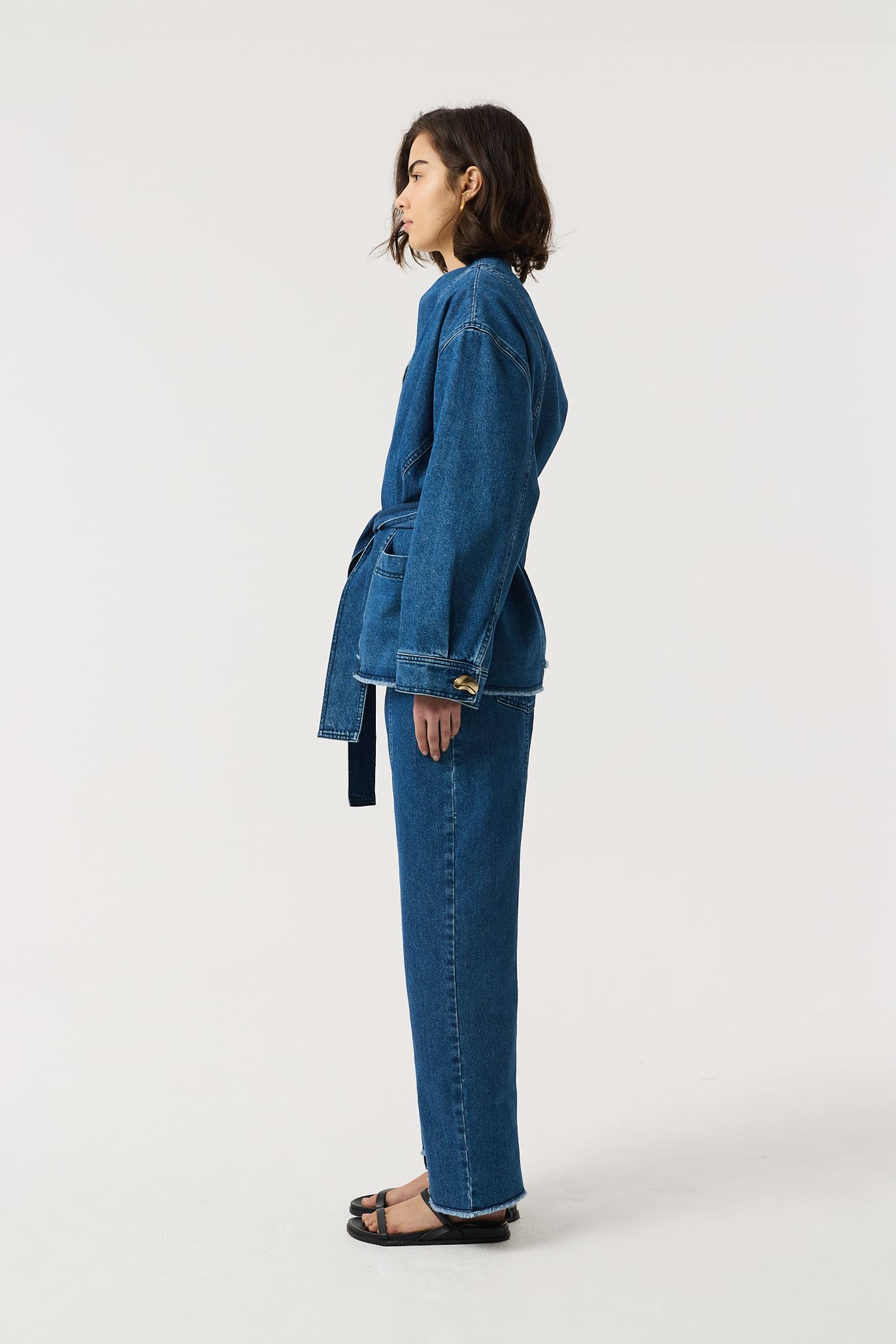 Anala Wrap Blue Denim Jacket | 100% Recycled Cotton Denim | AKYN