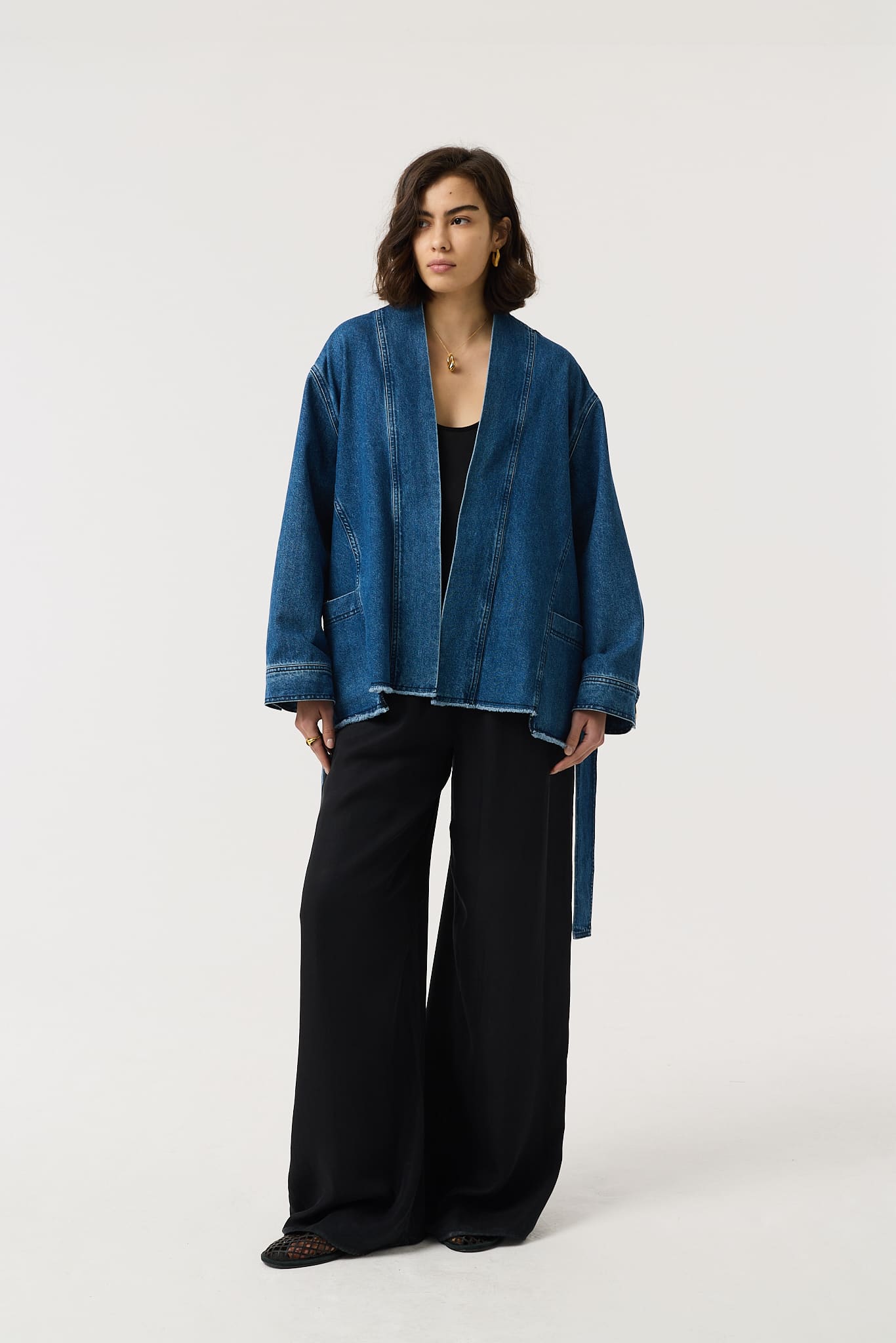 Anala Wrap Blue Denim Jacket | 100% Recycled Cotton Denim | AKYN