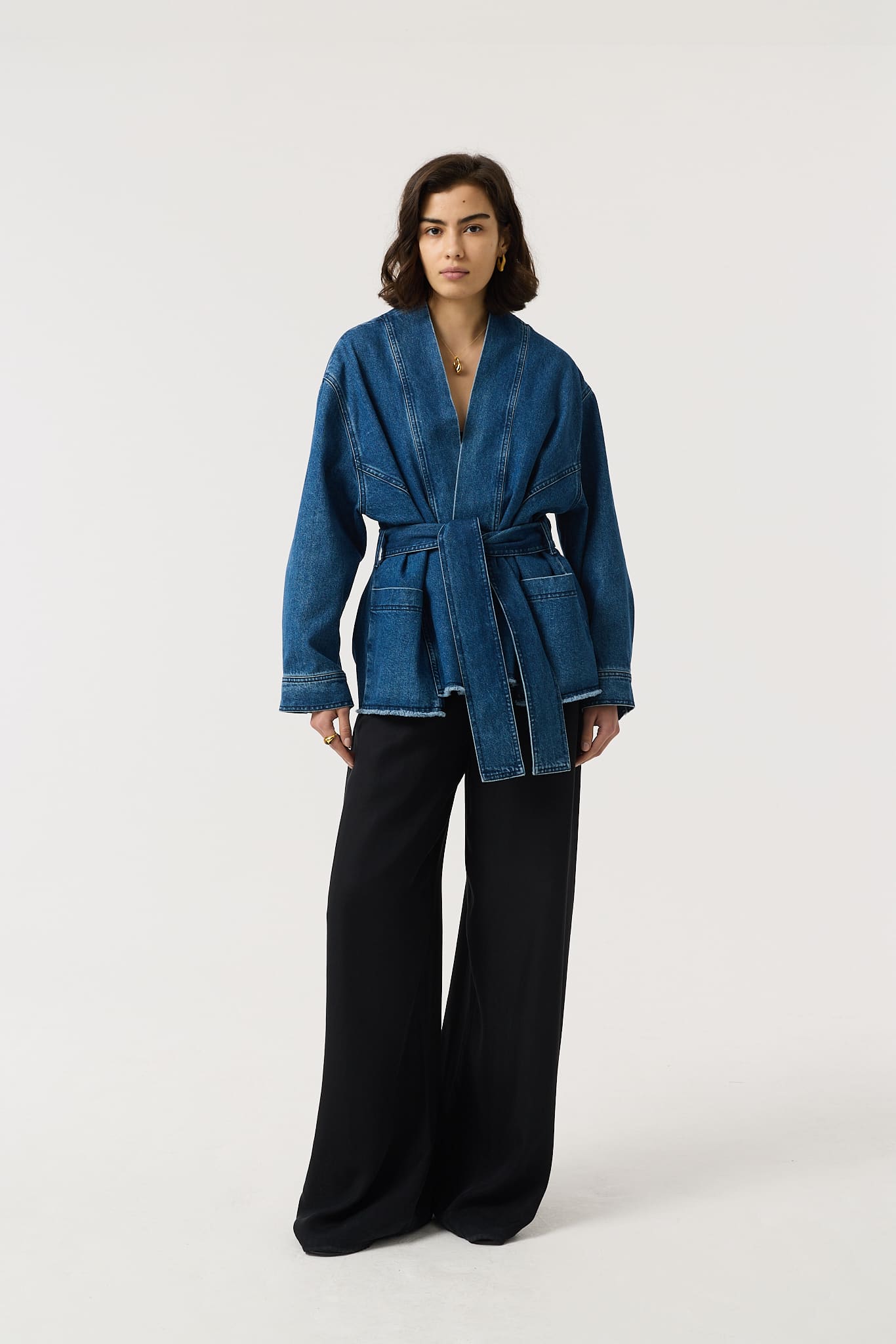 Anala Wrap Blue Denim Jacket | 100% Recycled Cotton Denim | AKYN