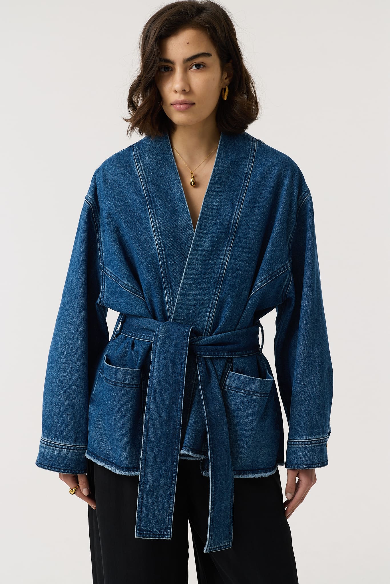 Anala Wrap Blue Denim Jacket | 100% Recycled Cotton Denim | AKYN