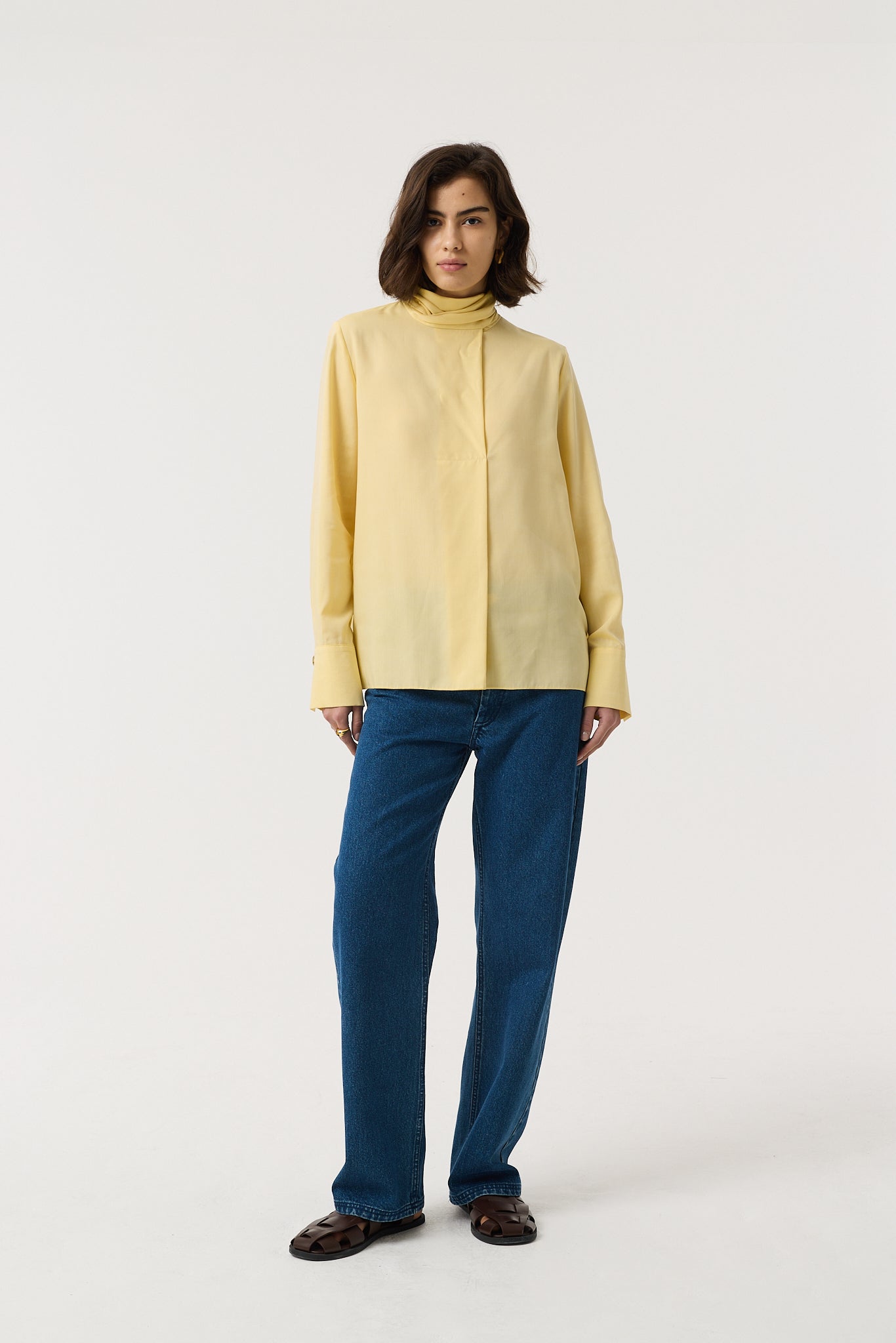 Viola Butter Yellow Blouse Top with Neck Tie | AKYN