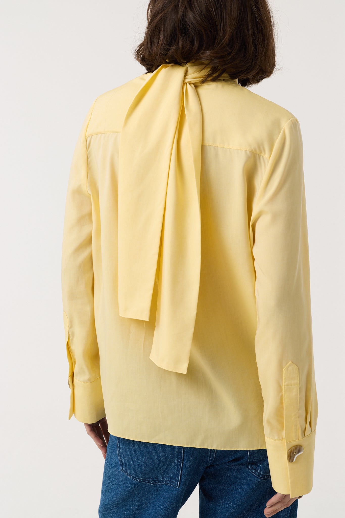 Viola Butter Yellow Blouse Top with Neck Tie | AKYN