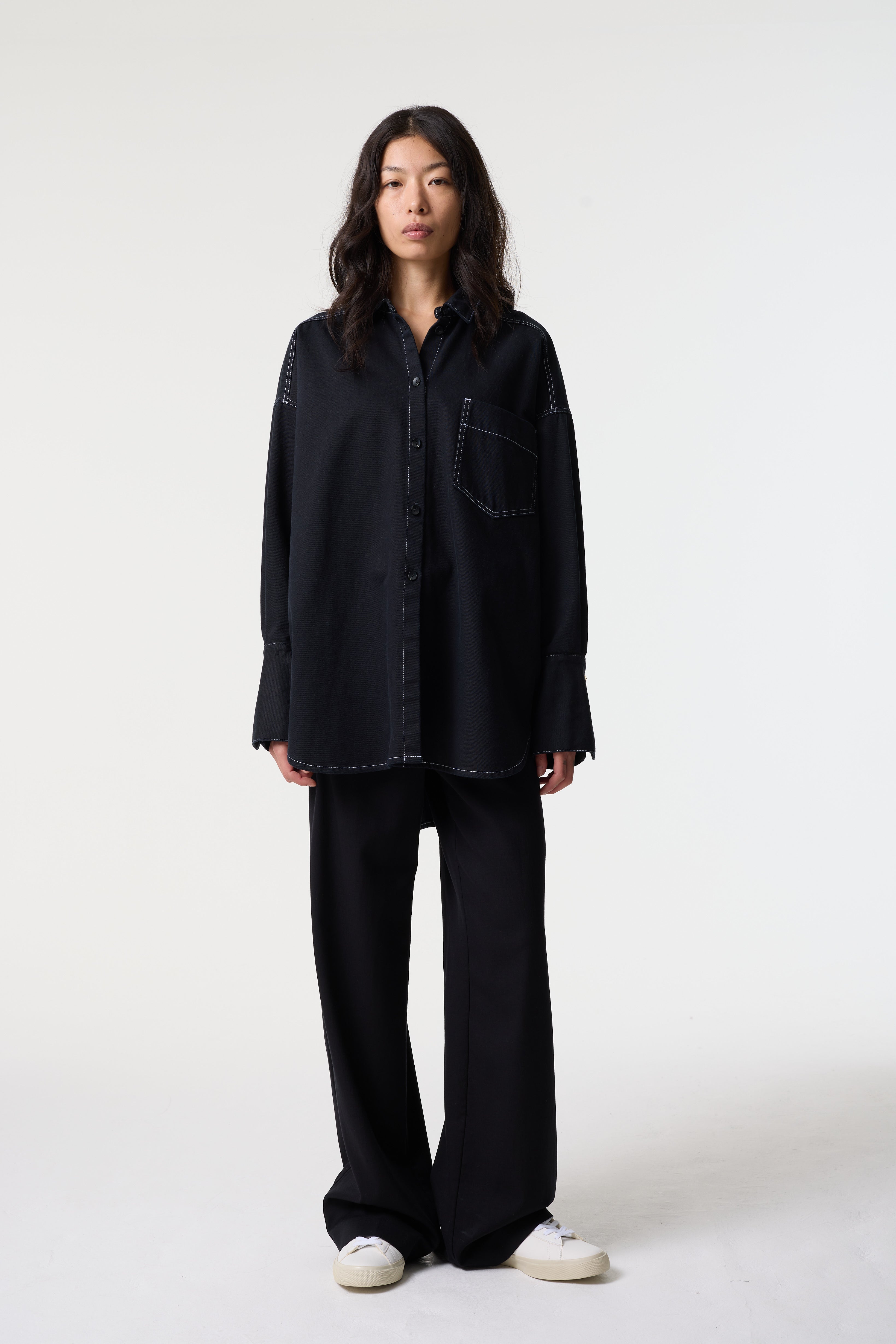 Fenella Oversized Black Denim Shirt | Regenerative Cotton | AKYN