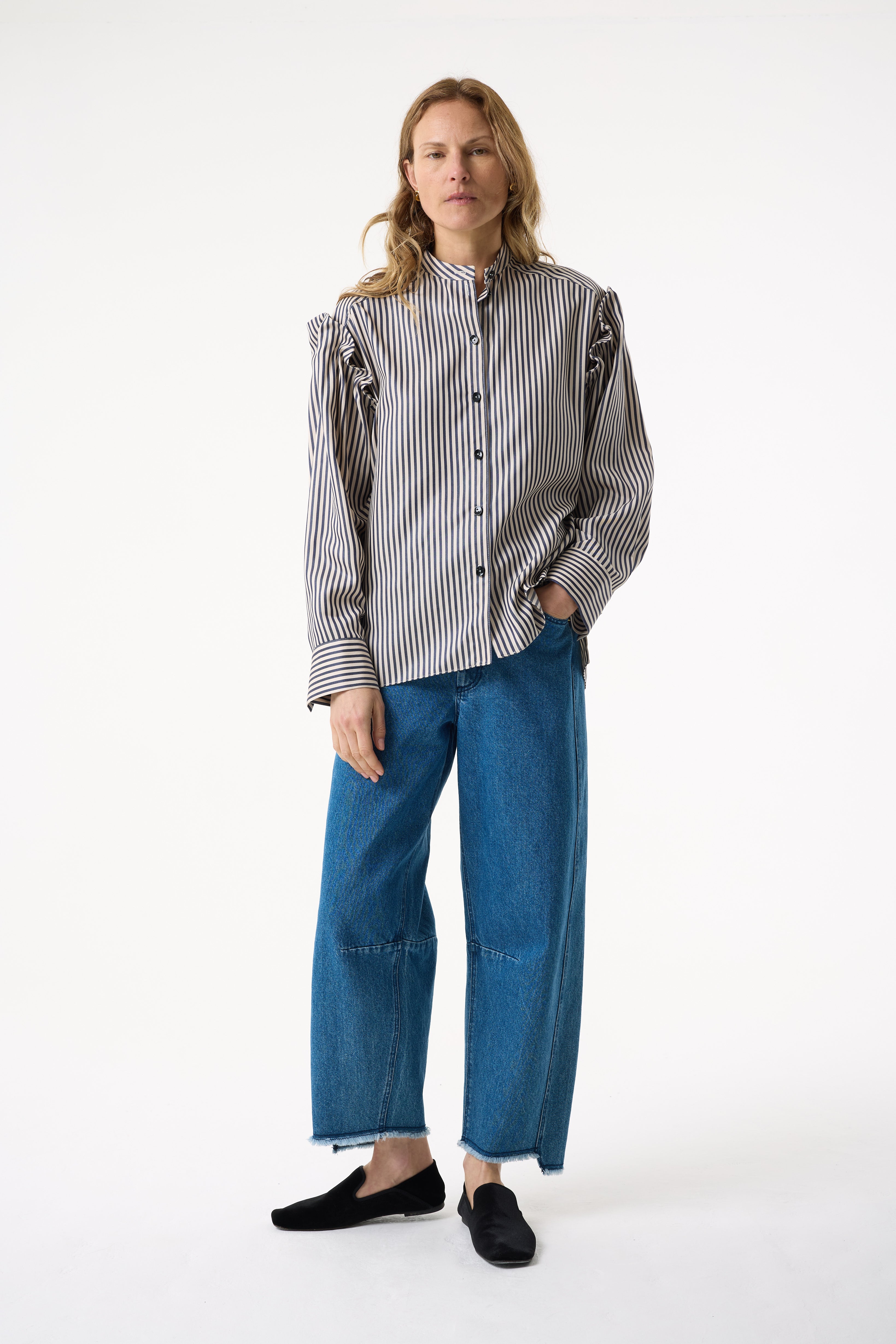 KAIA NAVY STRIPE SHIRT