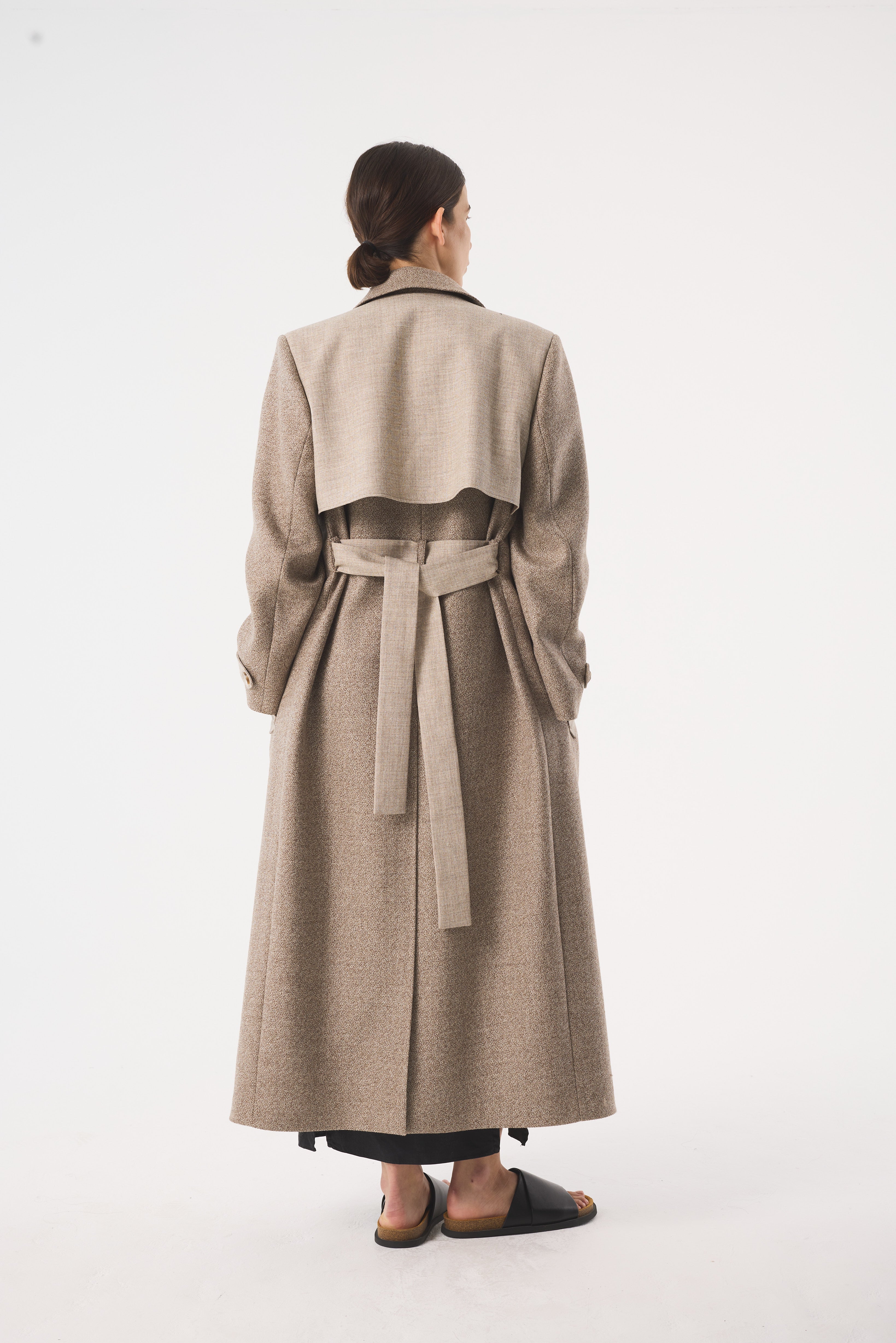 CHANAH BROWN UNDYED WOOL TRENCH