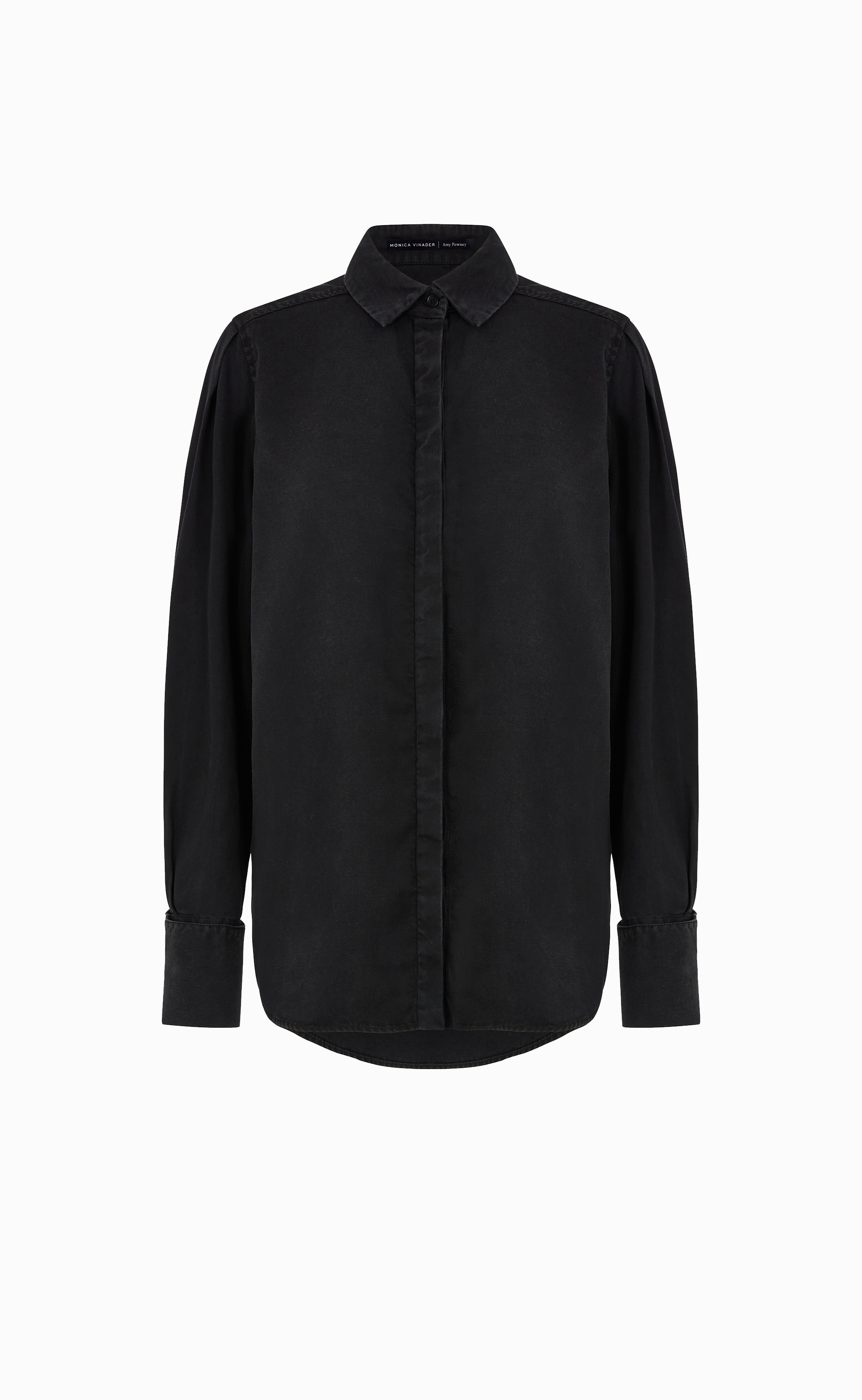 AMY POWNEY X MONICA VINADER WASHED BLACK SHIRT AND PEARL CUFFLINK SET