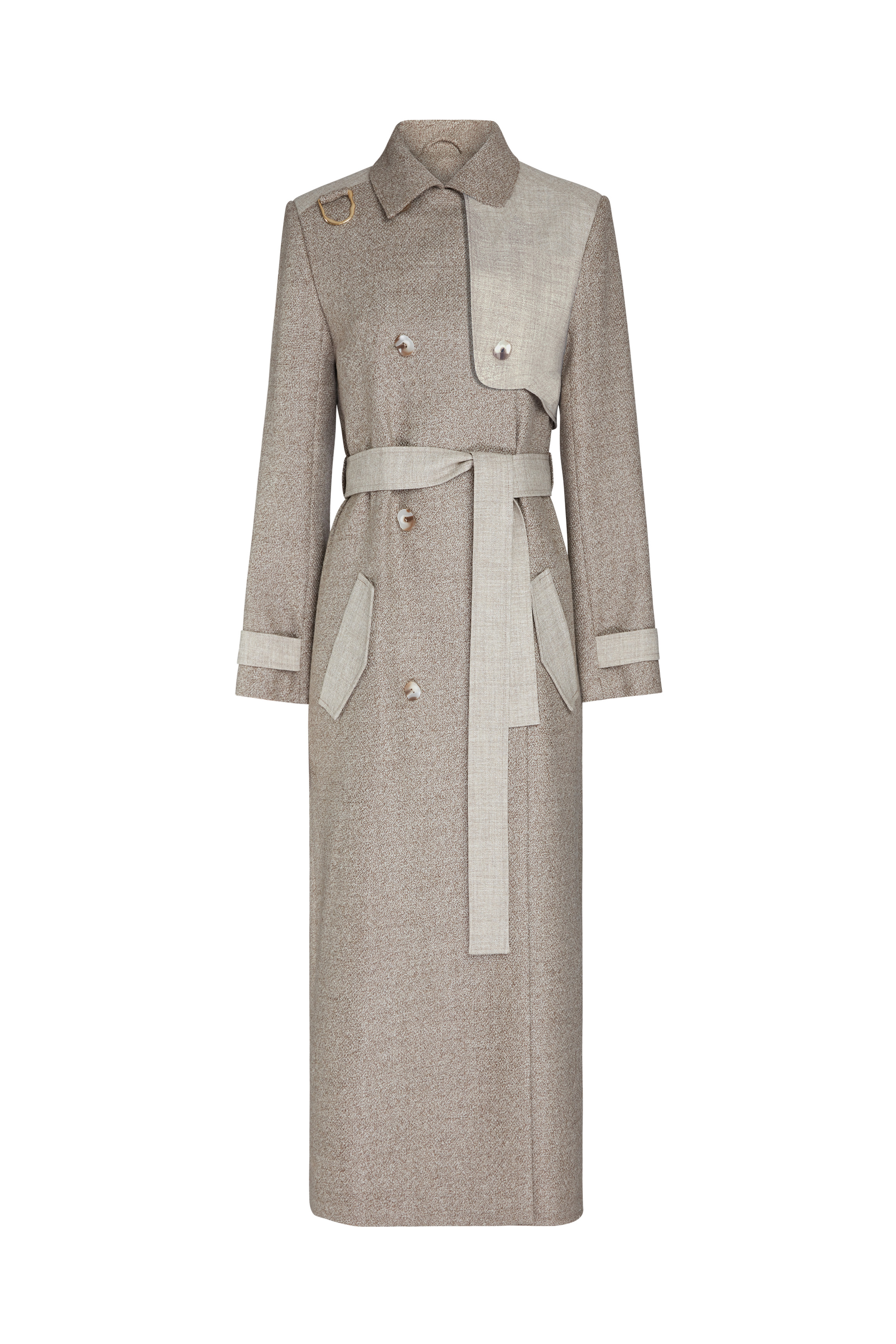 CHANAH BROWN UNDYED WOOL TRENCH