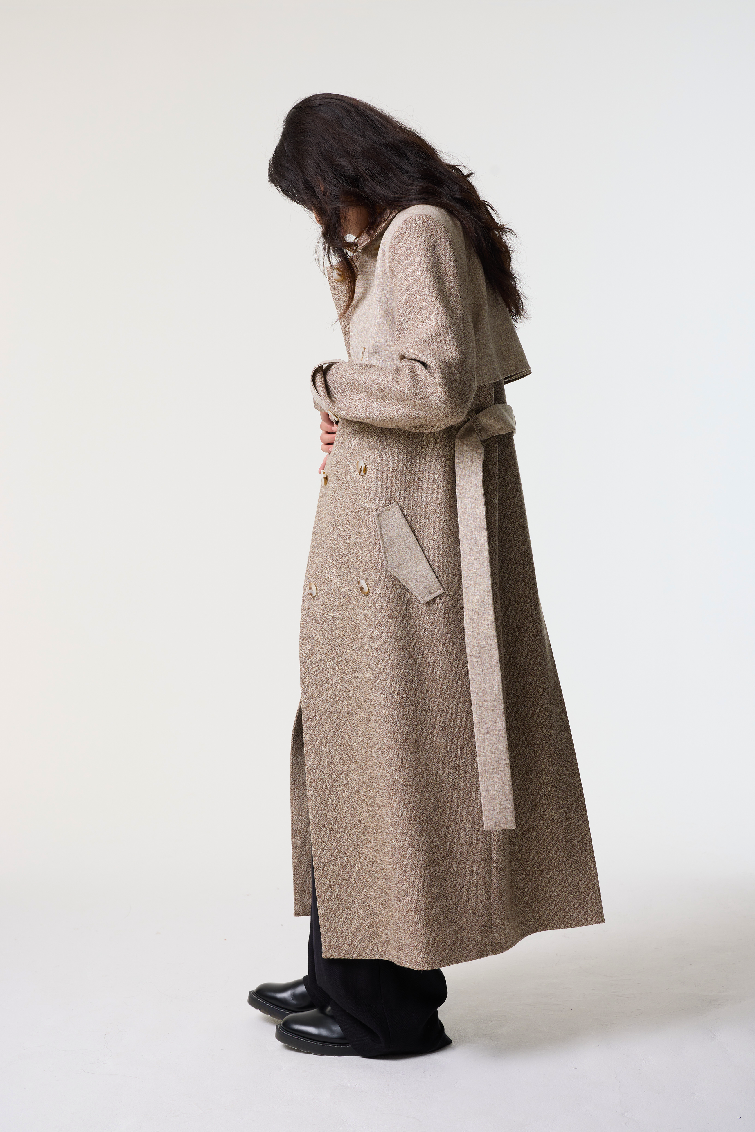 CHANAH BROWN UNDYED WOOL TRENCH