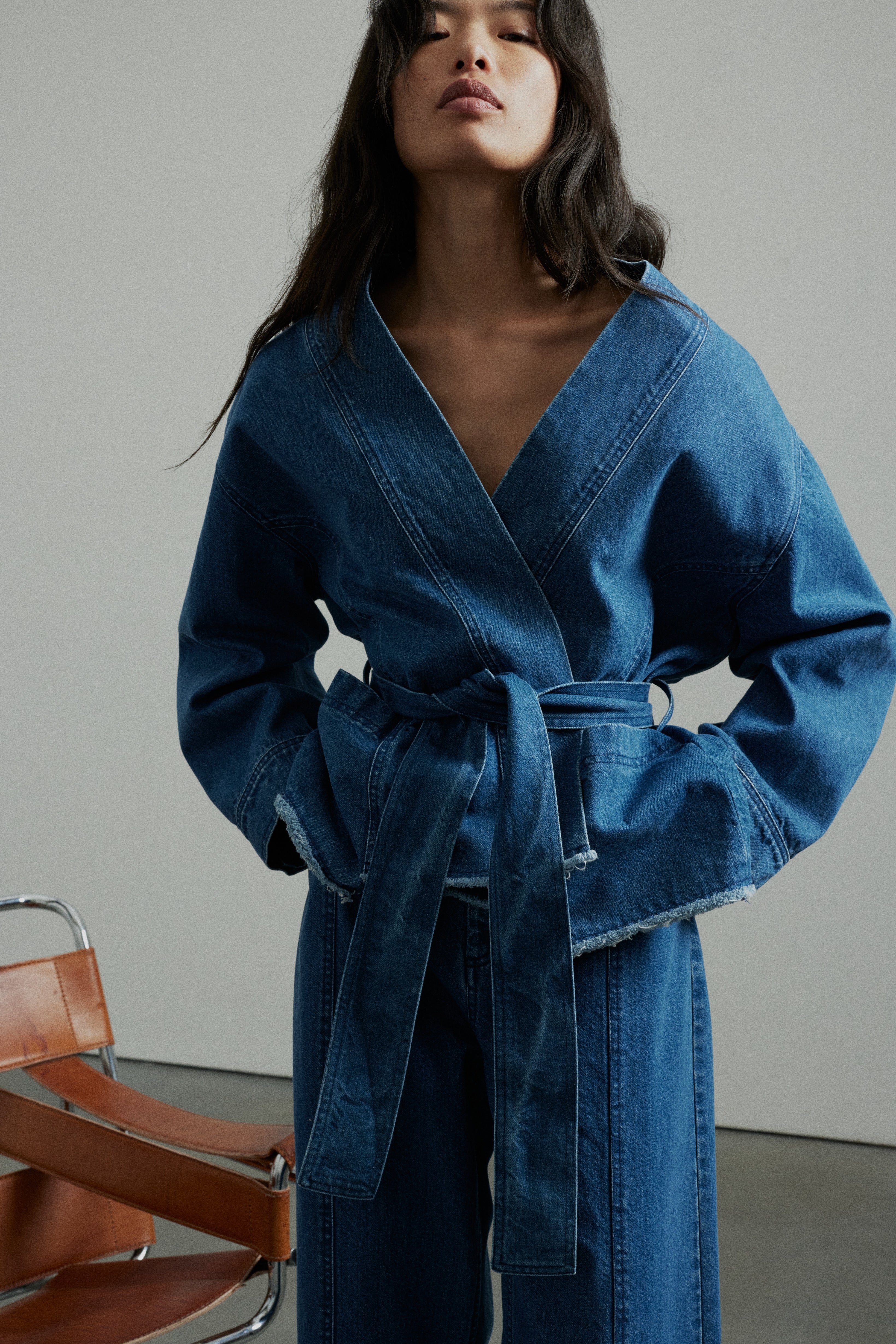 Anala Wrap Blue Denim Jacket | 100% Recycled Cotton Denim | AKYN